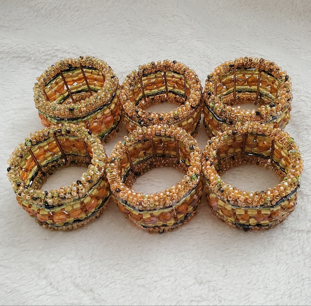 Vintage Beaded Napkin Rings Set of Six